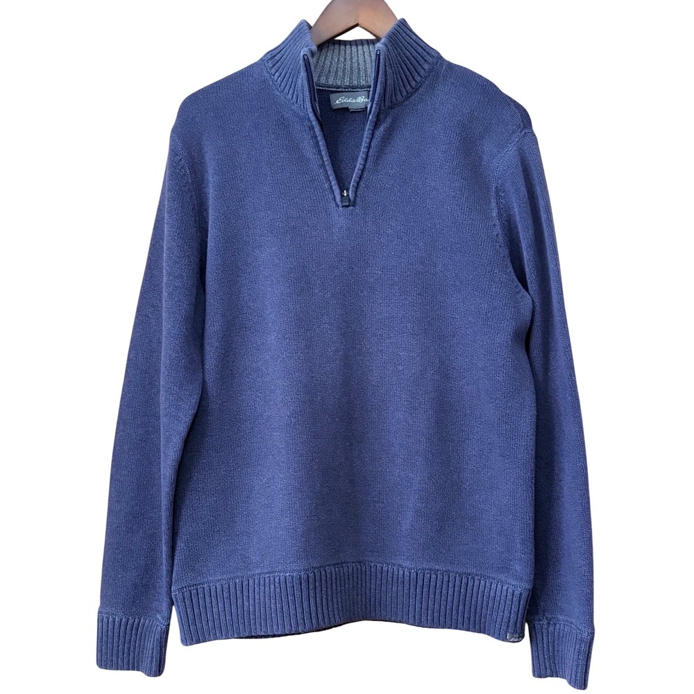 Eddie Bauer 1/4 Zip Mens 100% Cotton Mock Neck Trendy Sweater SzL Preppy School - Picture 1 of 8